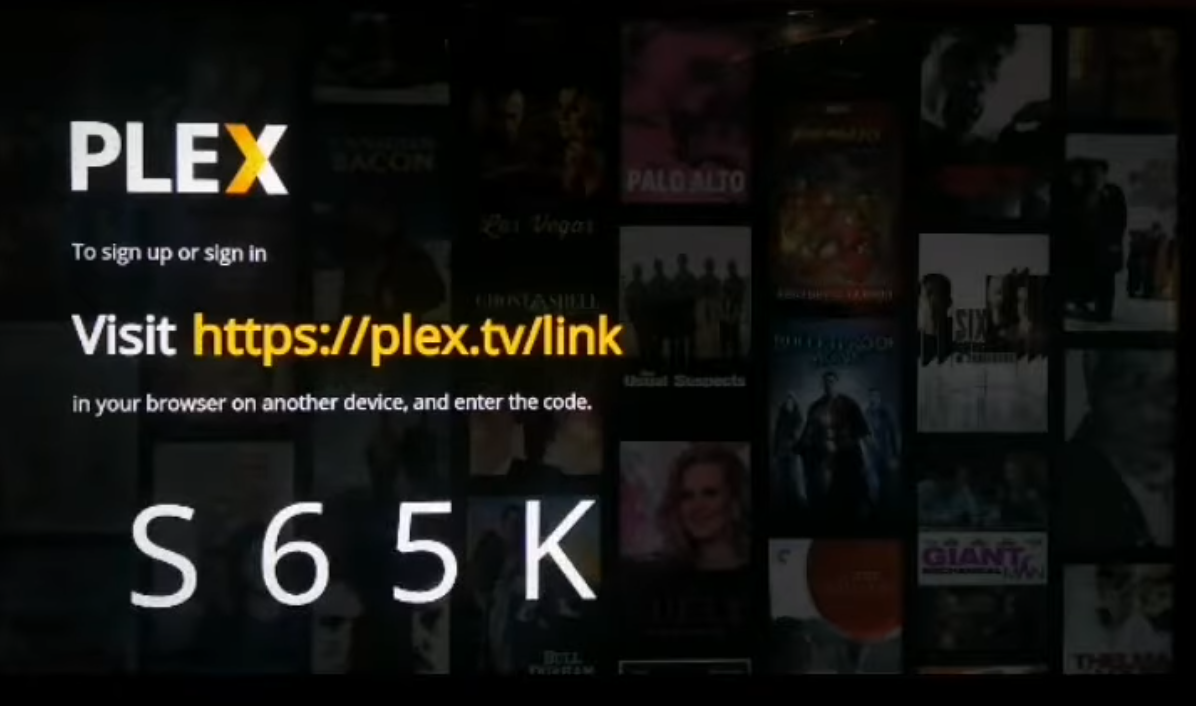 Plex TV displaying the link code